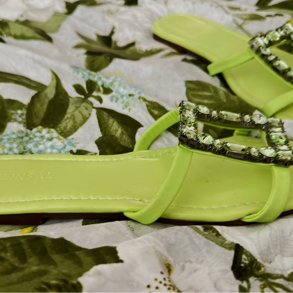 Delicious Light Green Gem-Embellished Sandals - Picture 2 of 4